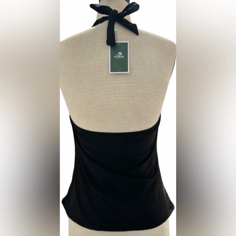 NWT EoMENIE Black Ruched Halter Tankini Swim Top Women's XL Tummy Control - Picture 2 of 4